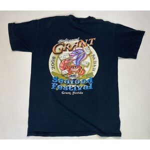 VINTAGE Seafood Festival Grant Florida 2008 Graphic T-shirt Men Medium Black